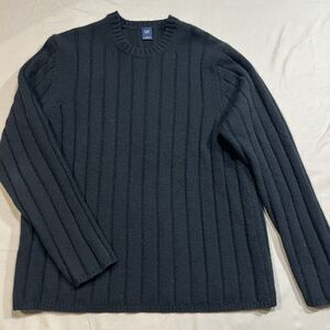 GAP Black Ribbed Knit Sweater 100% Lambswool Crewneck Size Large L